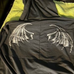 LuLaRoe Halloween Hoodie, M, Dark Gray Bat Wings